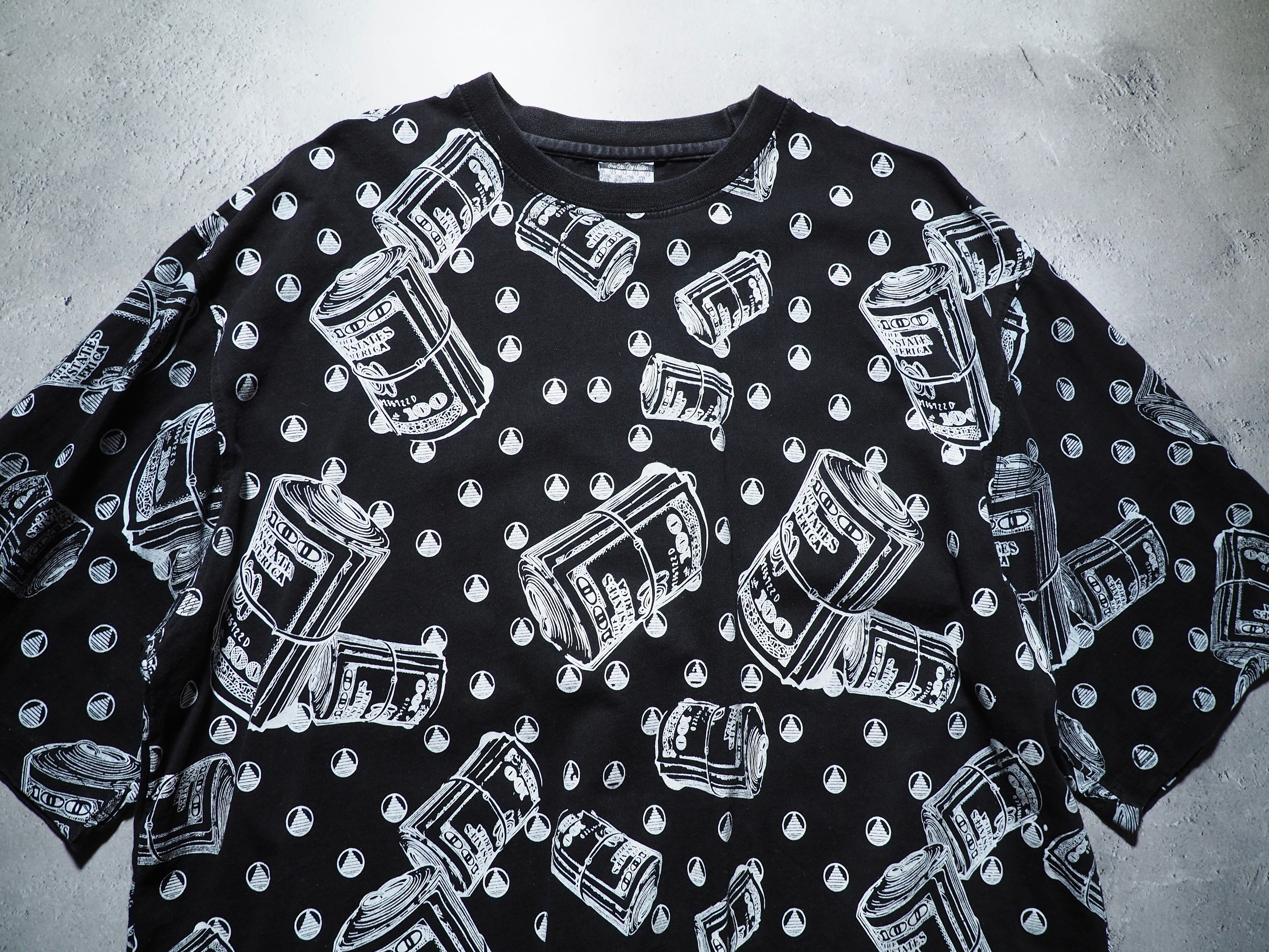 XXXL King loose silhouette wad of bills printed Black Tee