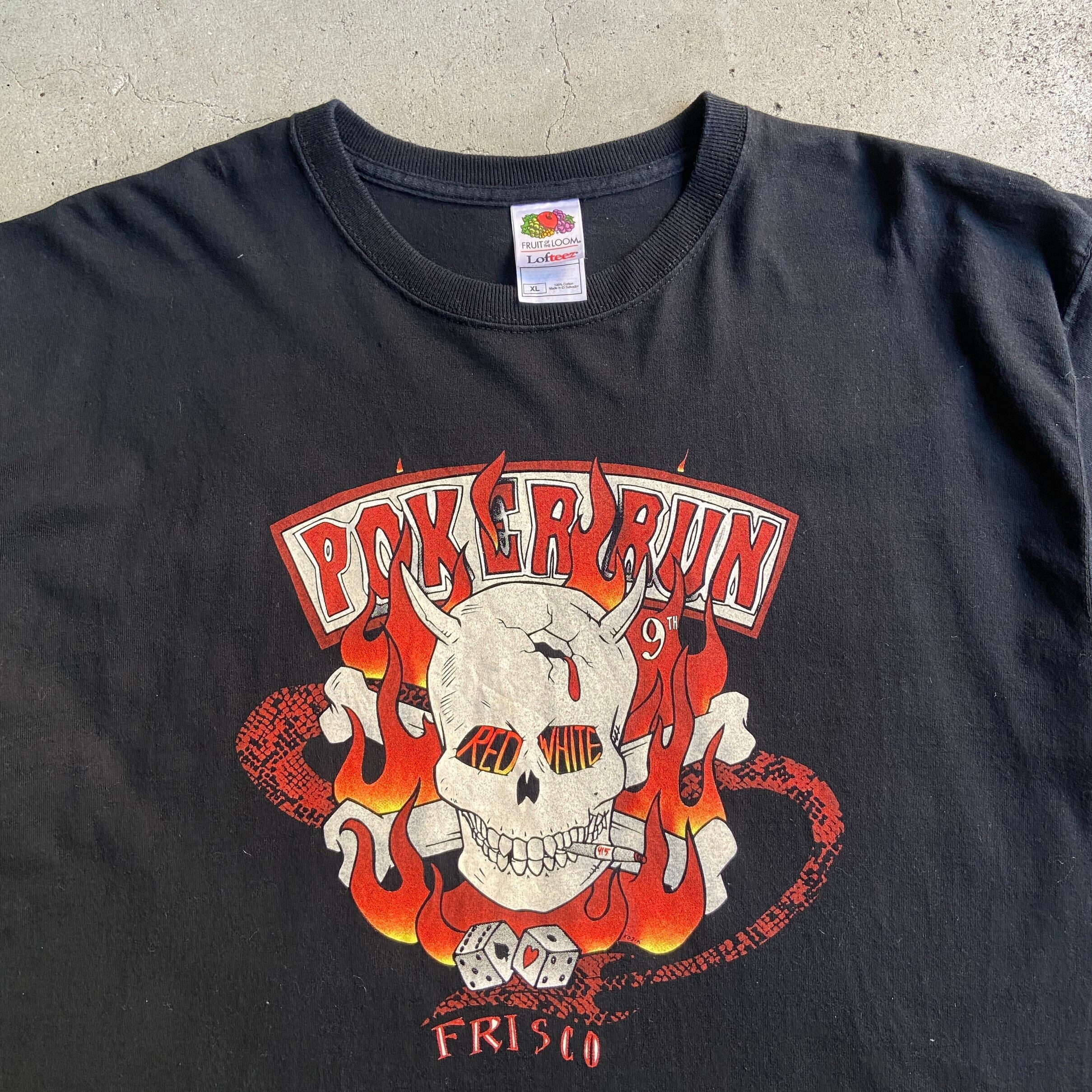 00年代 POKER RUN ”RED WHITE 2005”ドクロ 両面プリント Tシャツ 00年代 POKER RUN ”RED WHITE 2005”ドクロ 両面プリント Tシャツ