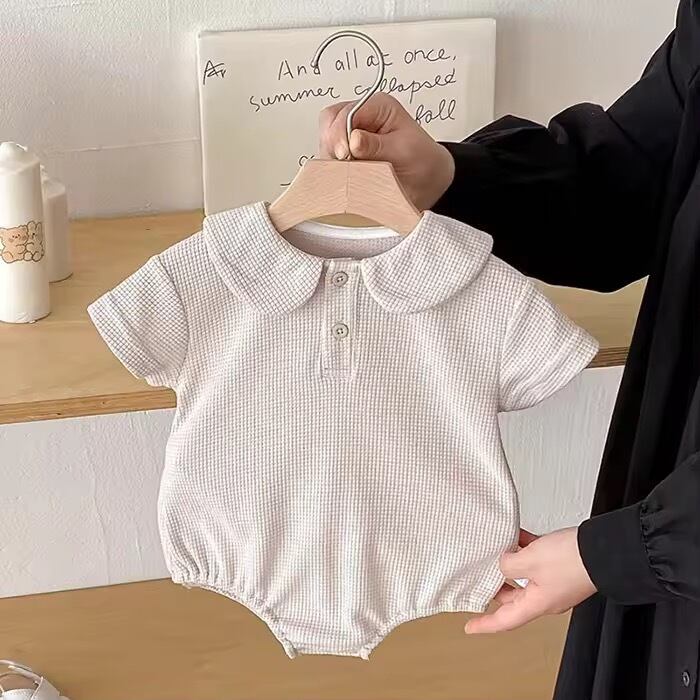ワッフル丸襟ロンパース