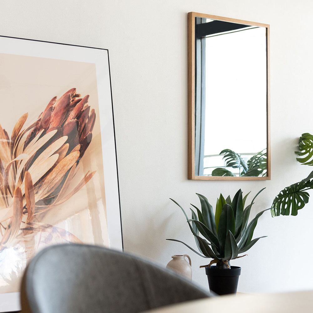 スタンドミラーウォールミラー安心ミラー姿見飛散防止オーク無垢美品