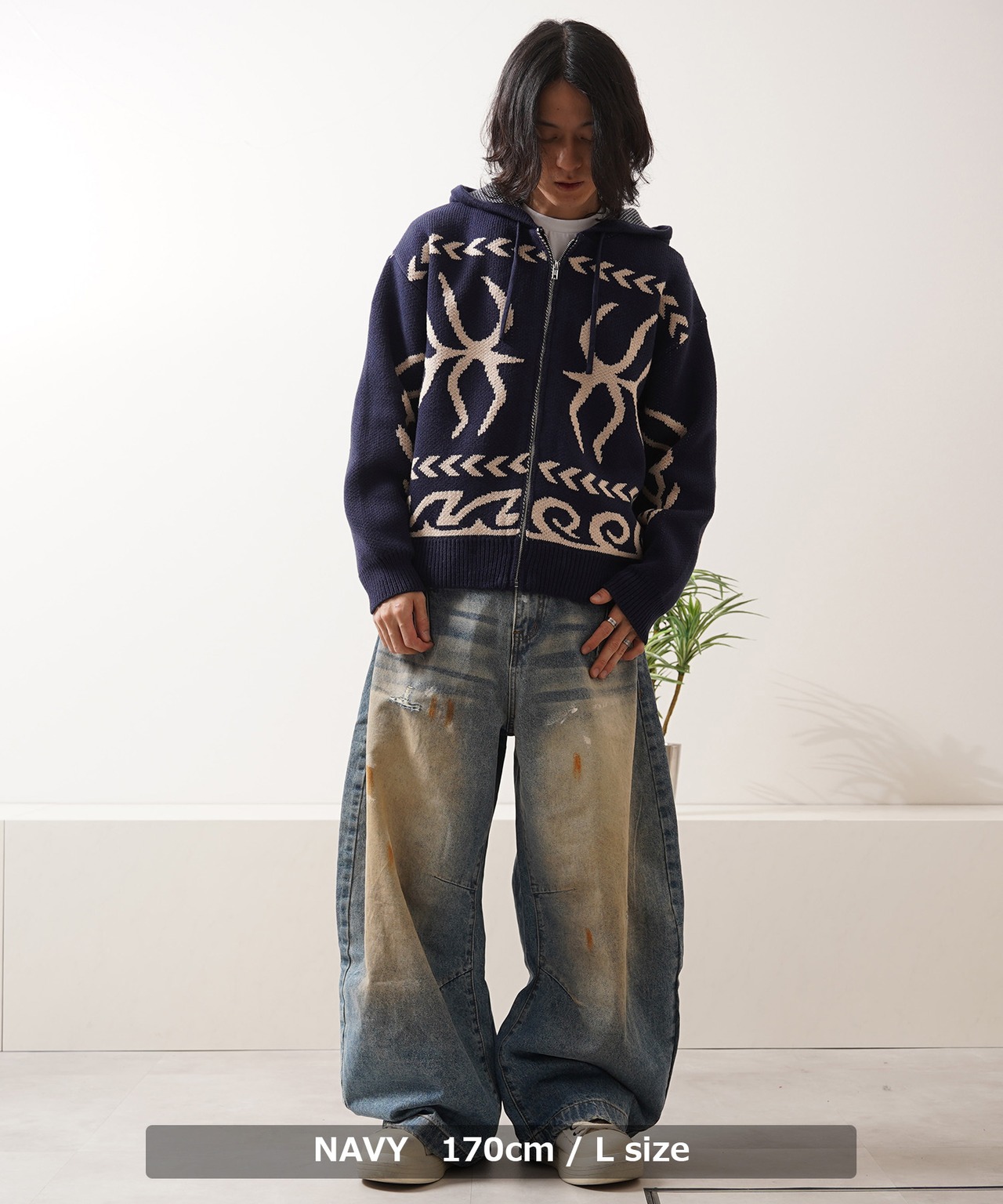 ◆Wジャガード ニットZIPパーカー◆lf-26004