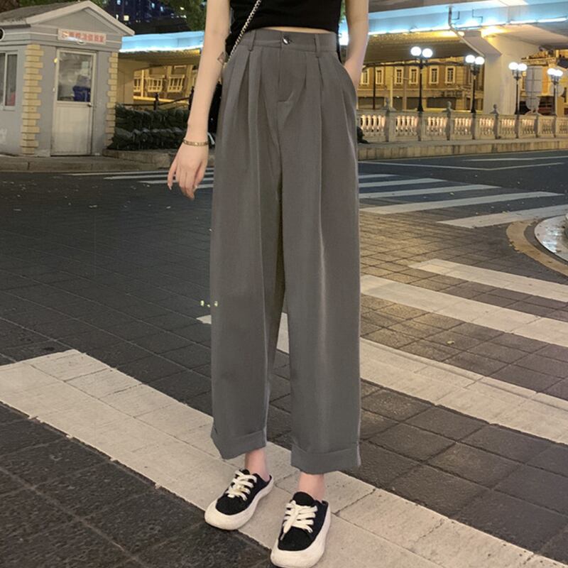 ルーズカジュアルパンツ スプリングサマークロップドハイウェストウェストワイドレッグロング 春物 夏物 ワイドパンツ スーパーモール23220741972