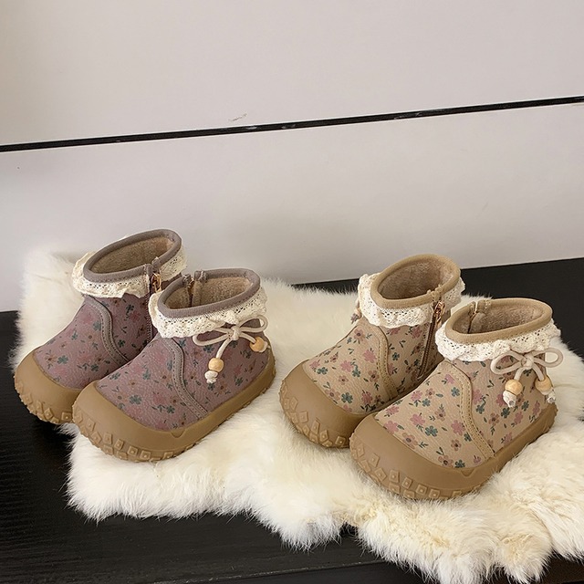 【雑貨グッズ】裏起毛プリントショートスノーブーツ 女の子 キッズ 防寒