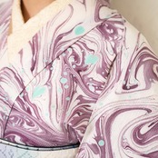 「葡萄色×ミントグリーンドット」アクセントマーブル柄❤︎〜セオアルファ楊柳〜浴衣・夏着物・単衣