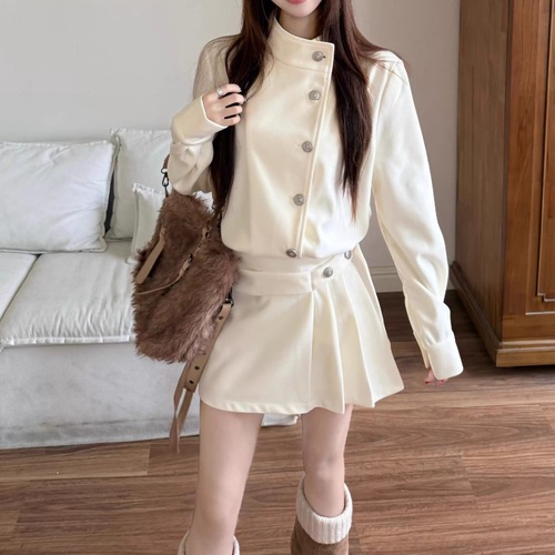 スタンドカラーアシメプリーツミニワンピ ・75143