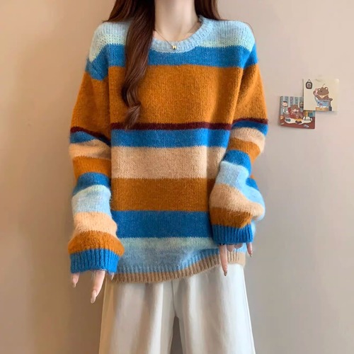 マルチボーダークルーネックニットプルオーバー ・73613