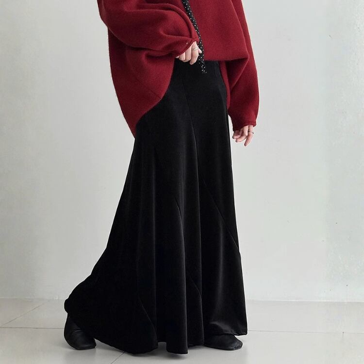 ベロア フレアシルエット マキシスカート 2col N00254