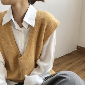 deep u-neck knit vest〈5colors〉