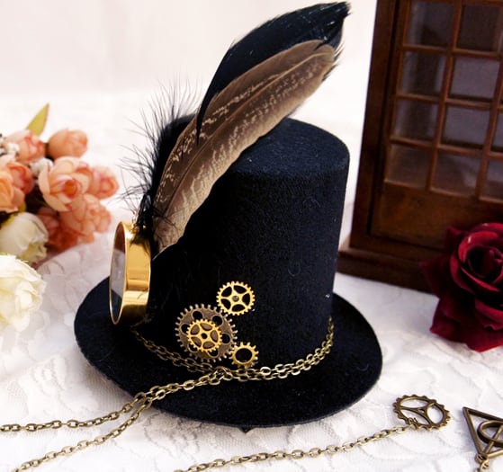 ミニハット 帽子 ヘアアクセ 結婚式 ゴシック ロリータ ゴスロリ チェーン付 ヘッドドレス 黒 Ot 01 毒いちご 韓国ファッション