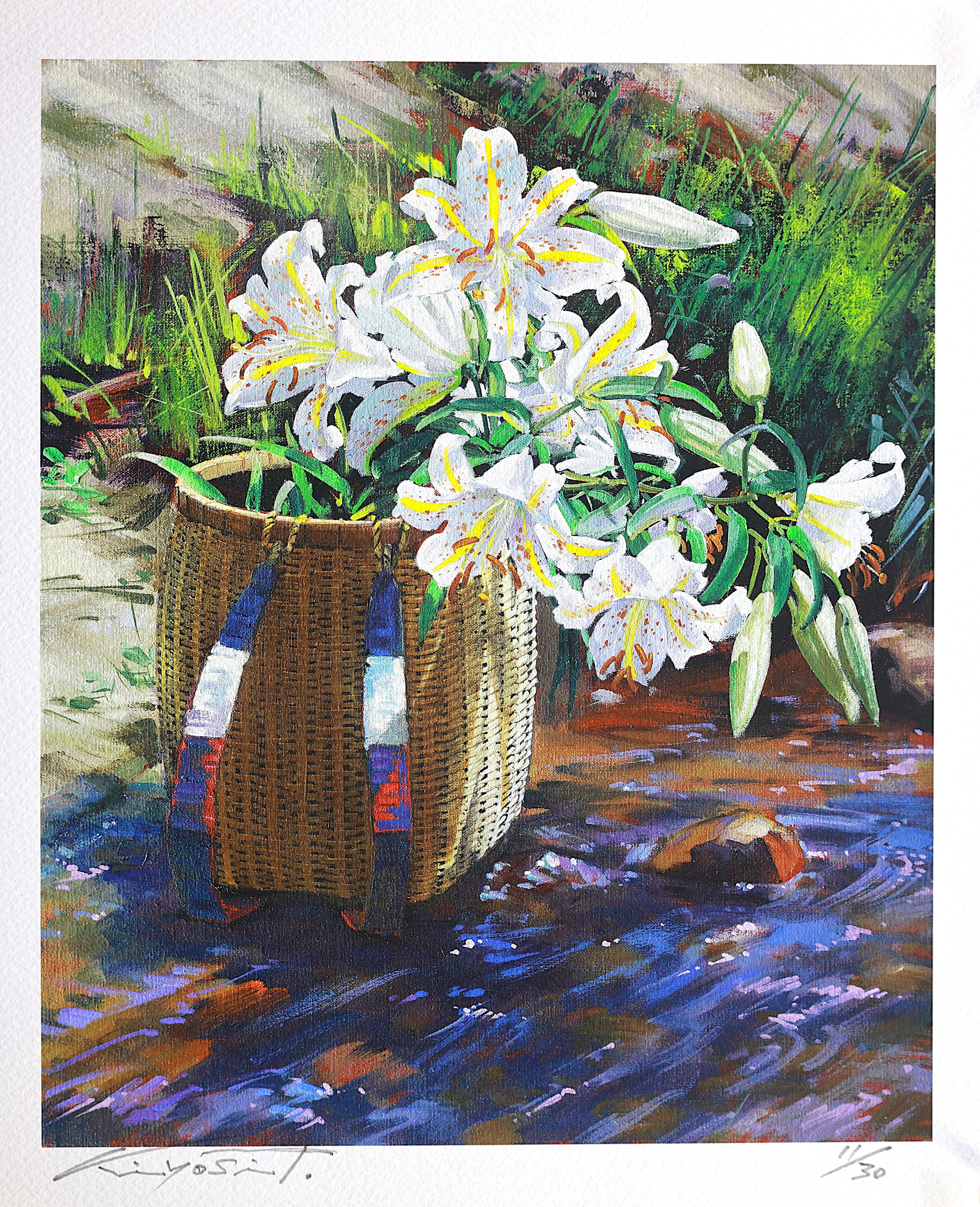 かごの山ゆり 「ジクレー版画」 -Mountain lilies in the basket-「Giclee print」
