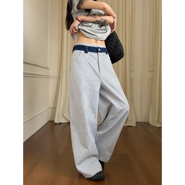 ヒッコリーストライプハートルーズパンツ 2col R00495