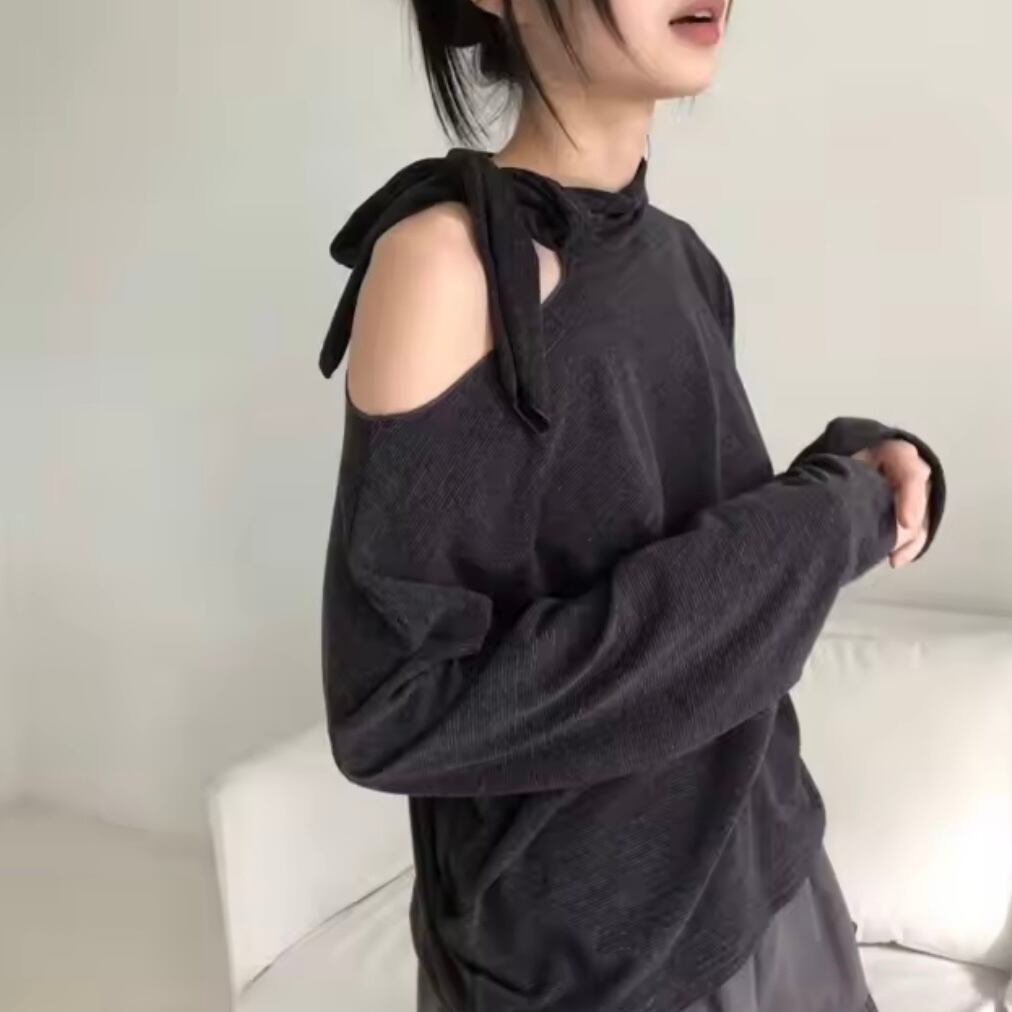 ribbon neck one shoulder tops