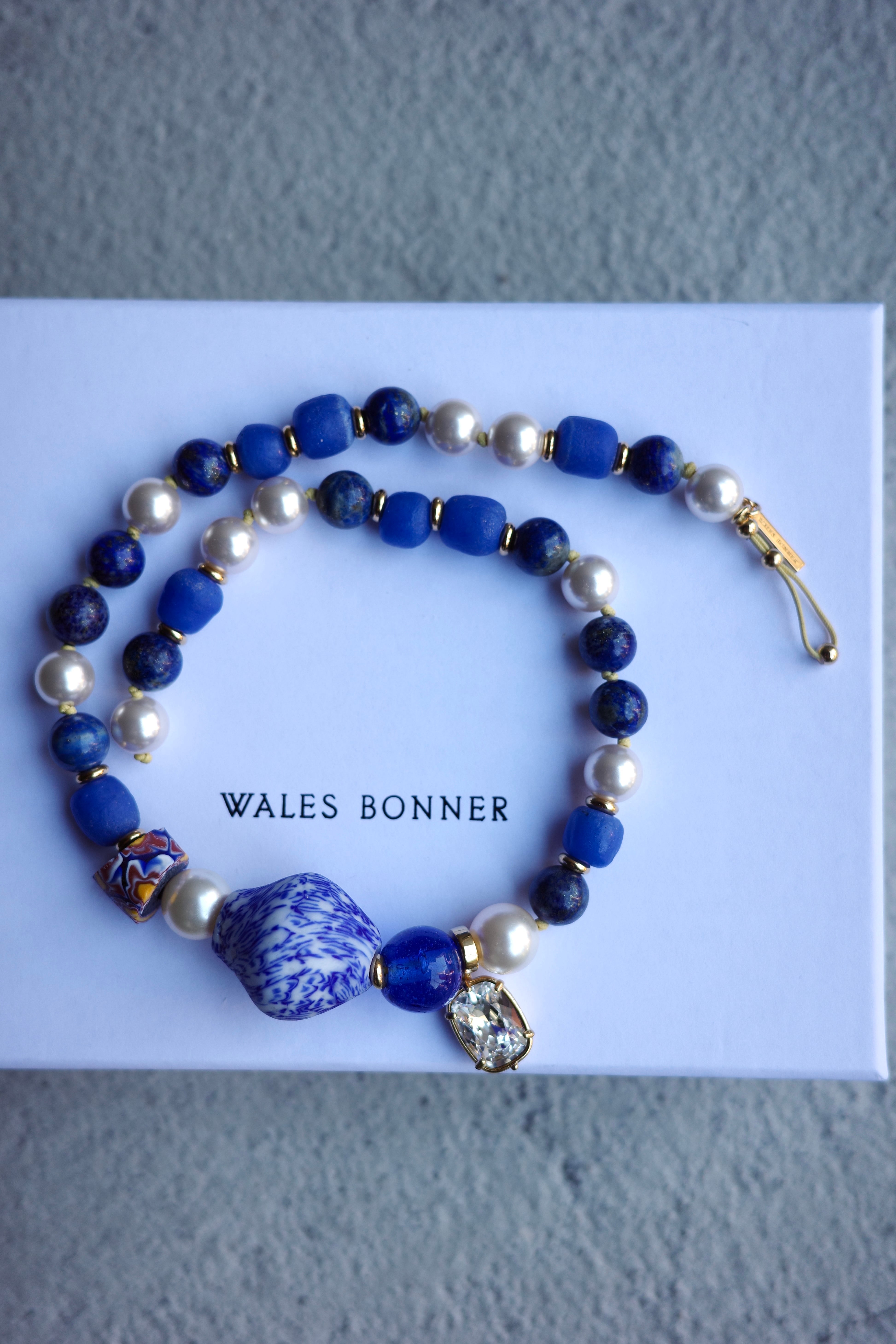 WALES BONNER【GLASS & PEARLS STORY NECKLACE -Blue/White-】