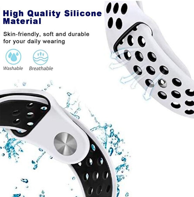 [Yoursea] スマートウォッチ交換用バンド 交換ベルト スポーツバンド レッドブラック 高級シリコンバンド 専用スポーツバンド 通気 汚れ防止 水洗い可 ストラップ ラバーベルト (White-Black)