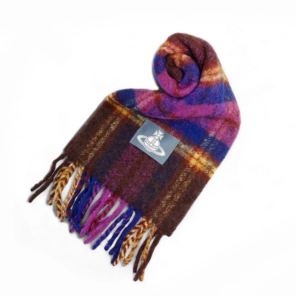 Vivienne Westwood ウール マフラー オーブ パープル チェック ヴィヴィアンウエストウッド、VIVIENNE WESTWOOD、マフラー