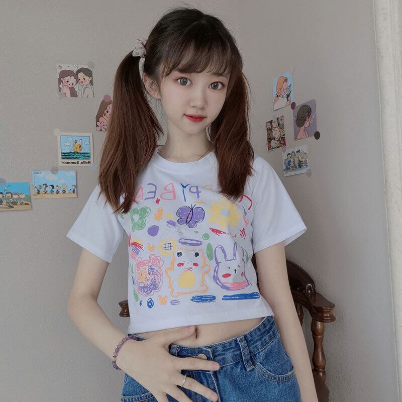 サマースタイルプリントショートTシャツ スリムトップス 大人ガーリー スウィート キュート カジュアル 夏物 萌量不足24458625512