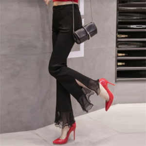 【送料無料】フレアパンツ 2色 レース スリット入り エレガント系 きれいめ プチプライス 大人可愛い フェミニン 夏 30代 40代 レディースファッション 可愛い お出かけ 女子会 デイリーユース お茶会 お呼ばれ 授業参観 二次会 結婚式 パーティ