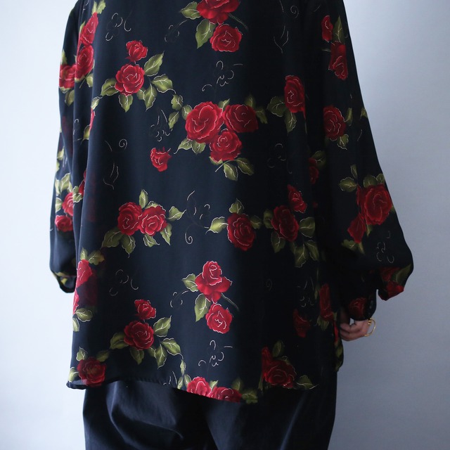 black base beautiful flower art pattern over silhouette see-through shirt