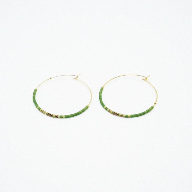 Hoop Beads Earring｜Green x Gold