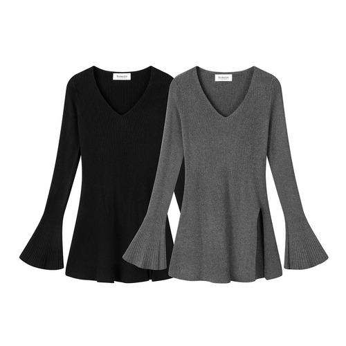 vneck rib slit tops / l0178