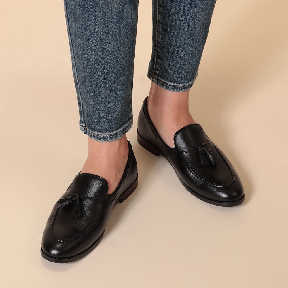 ブラックレザータッセルローファー London Shoe Make ローファー WEB限定 ＋4.5cm レザー タンク