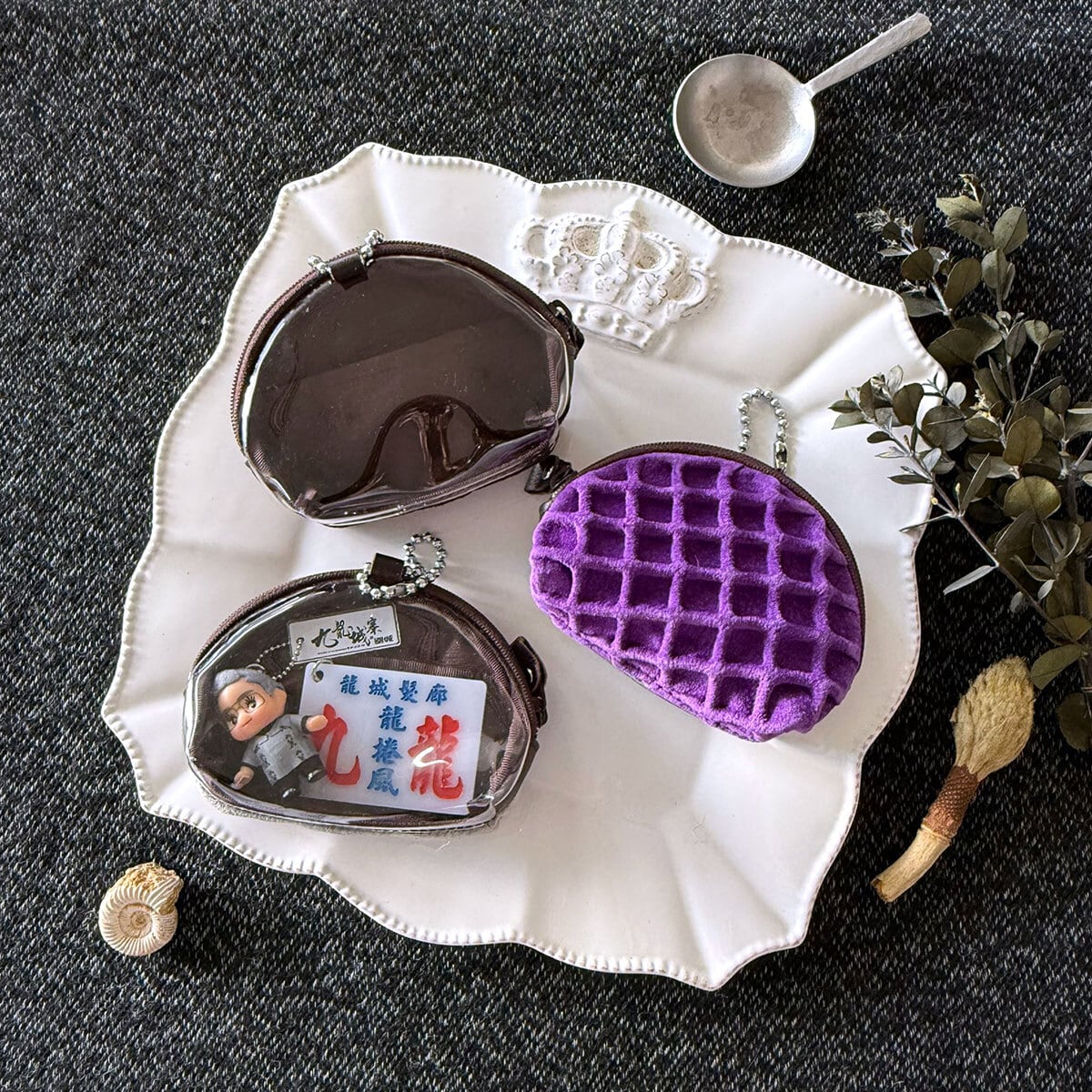 特別版:革のワッフル・半月クリアポーチ(菫色)