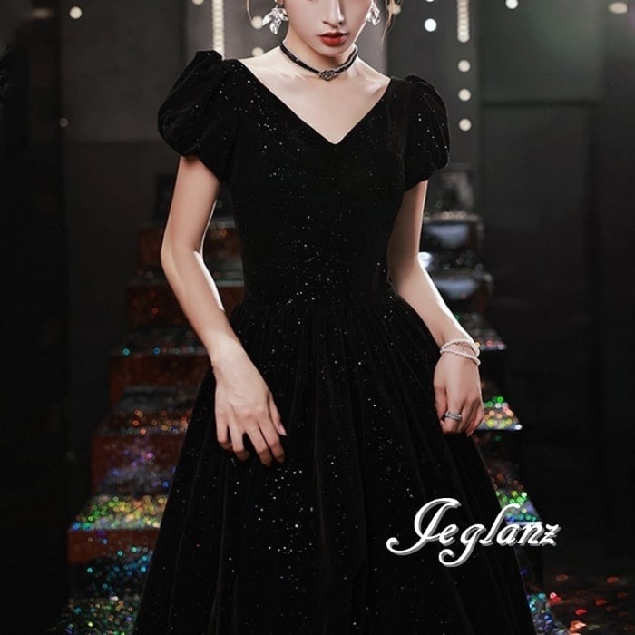 ベルベット調 イブニング カラードレス 背中 編み上げ ラメ入り(M5124)π