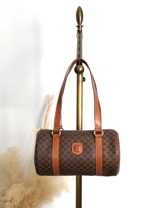 CELINE セリーヌ マカダム ハンドバッグ ブラウン ブラゾン型押し PVC ロールバッグ vintage ヴィンテージ オールド d6ntg2