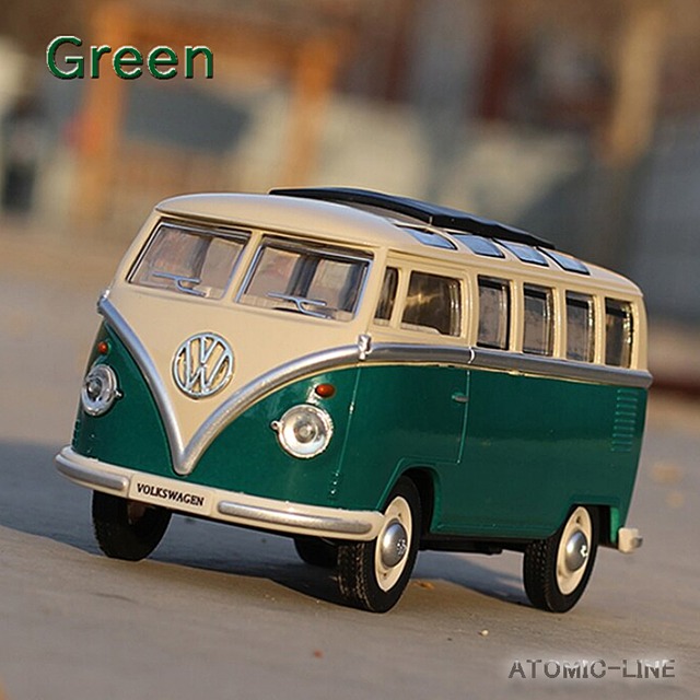 フォルクスワーゲン T1 バス 1/24 ミニカー 全2色 ライト点灯 エンジンサウンド 合金モデル 模型 ジオラマ