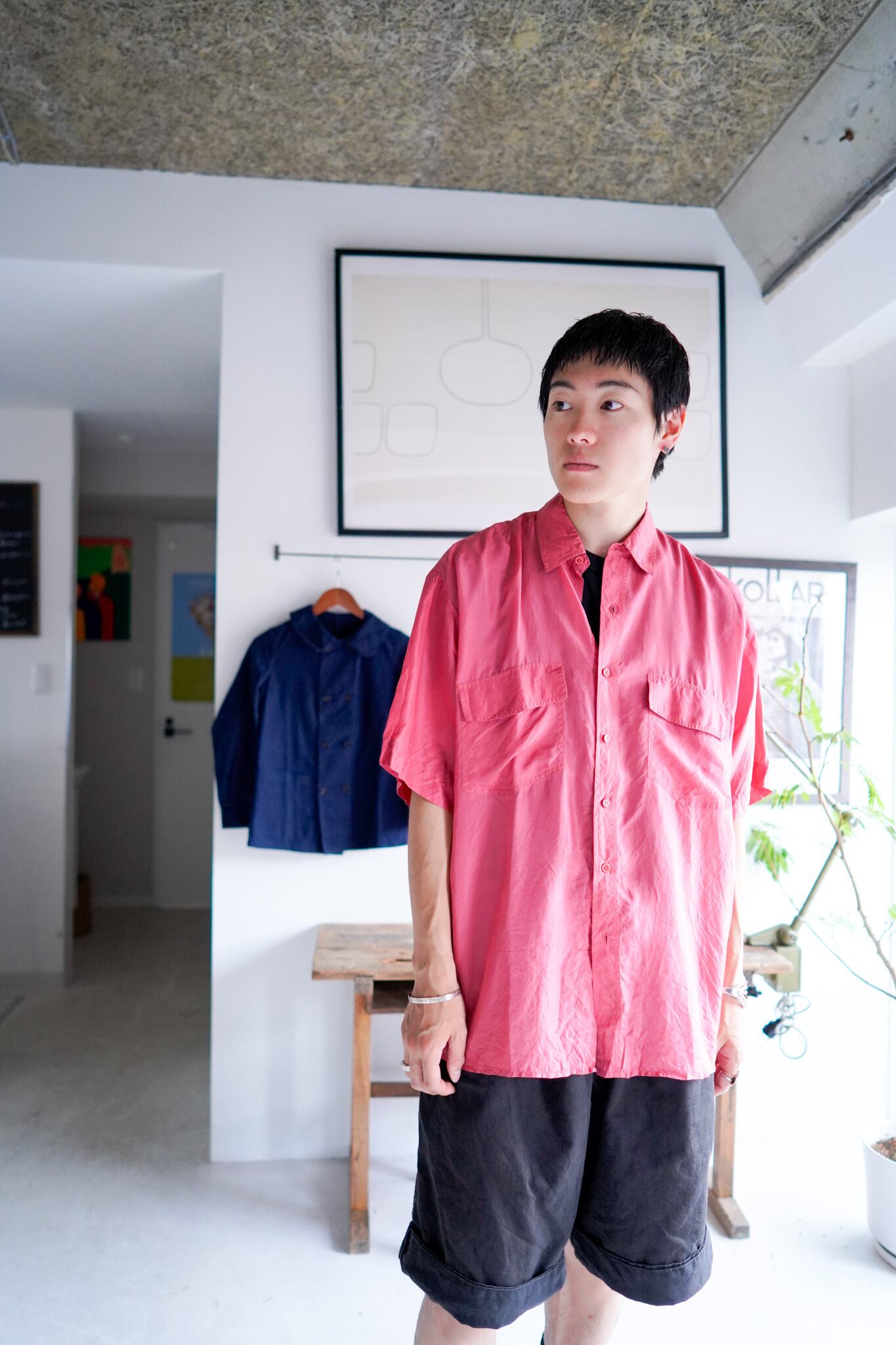 【1990s】"Silk 100%" Short Sleeve Shirt /5-236