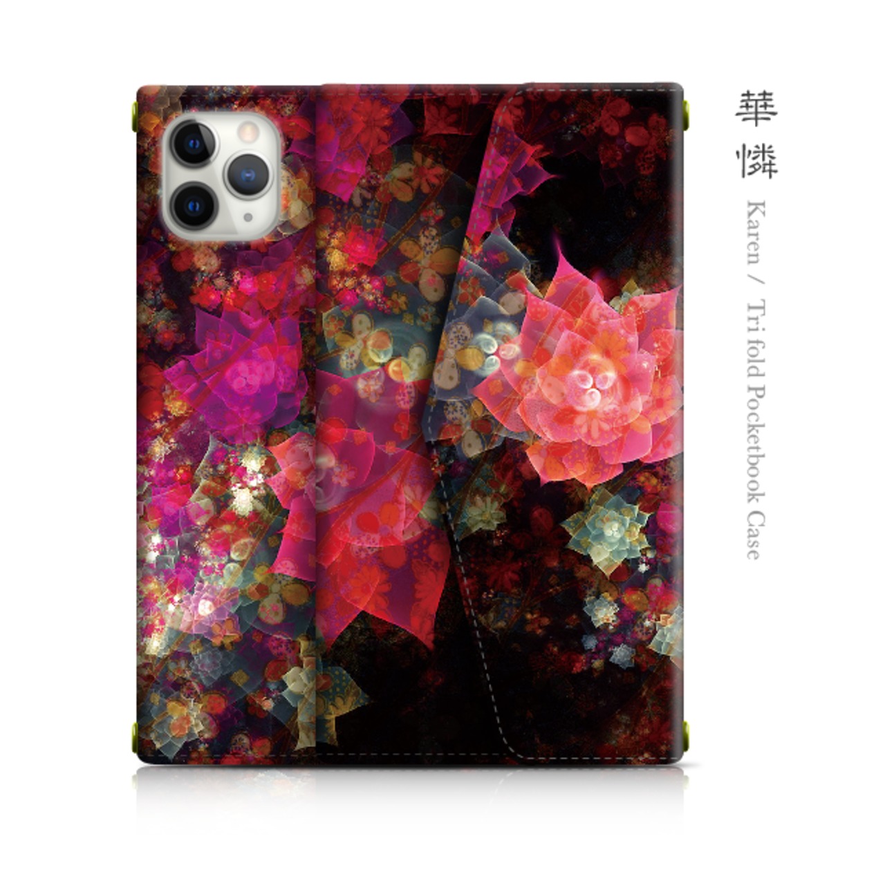 華憐 - 和風 三つ折り手帳型iPhoneケース