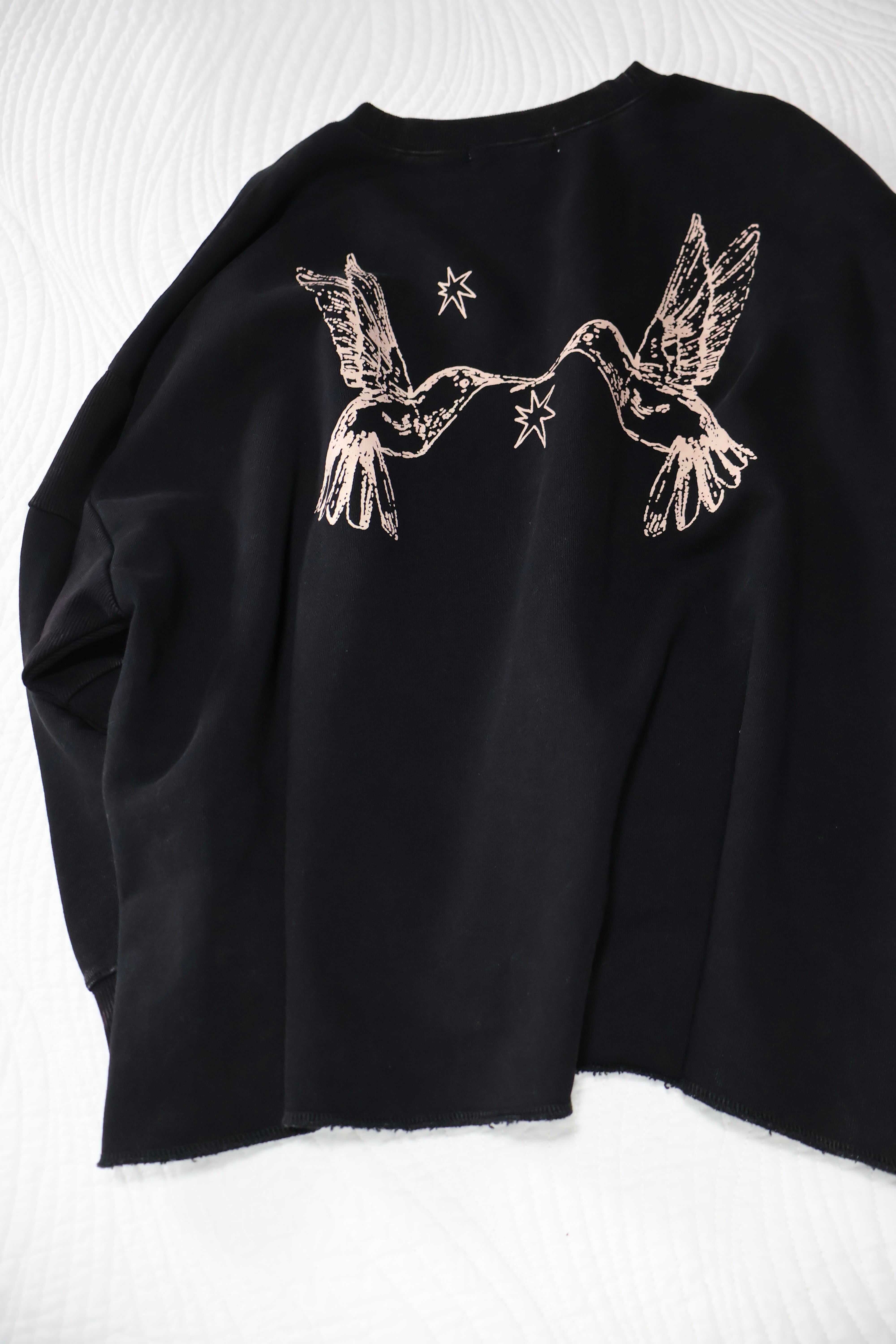 裏毛ビンテージ加工刺繍ロゴ＆鳥prtクルー【12509-338-10】2025AW