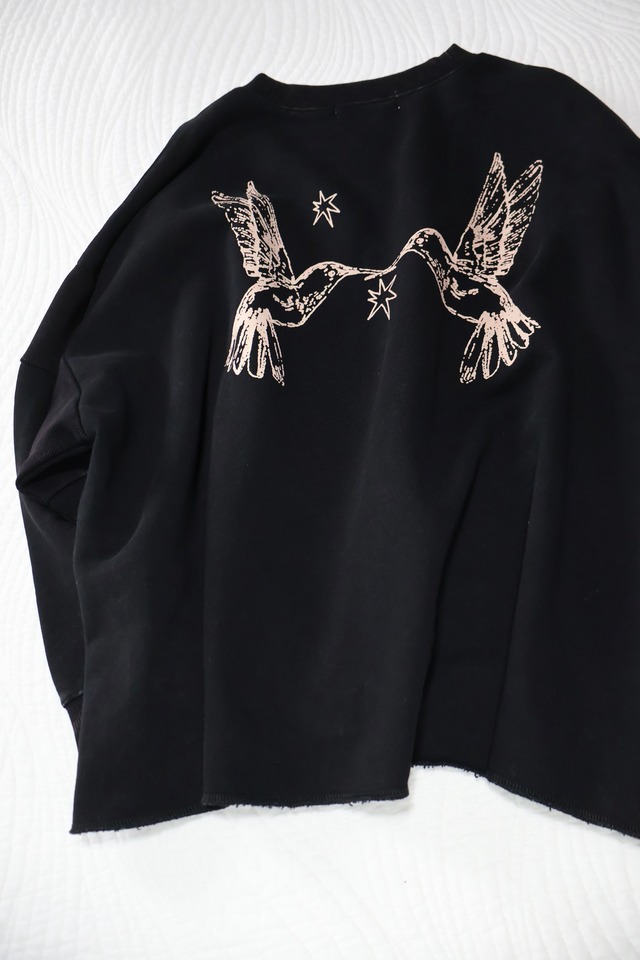 裏毛ビンテージ加工刺繍ロゴ＆鳥prtクルー【12509-338-10】2025AW