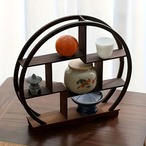 飾り棚 木製 オープンシェルフ 小さな丸い飾り棚 アンティーク チャイニーズテイスト ラック 香炉 茶道具 花瓶 棚