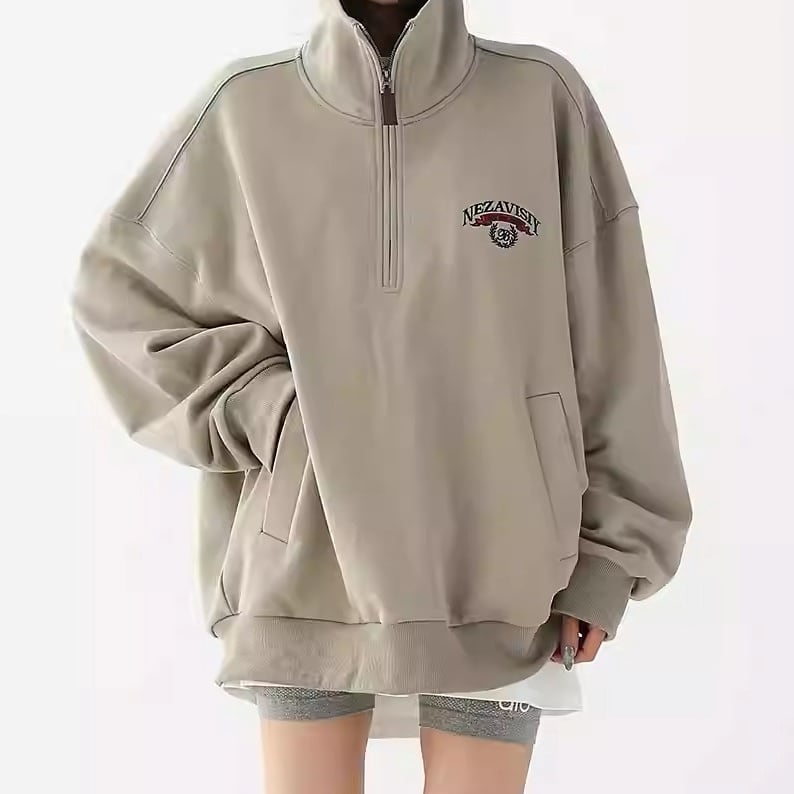 ハーフジップ オーバーサイズ 長袖 スウェット 2color ATO0185