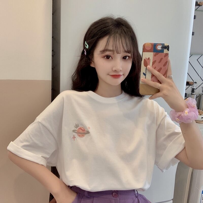 刺繍Tシャツ サマールーズトップス 大人ガーリー スウィート キュート カジュアル 夏物 萌量不足3338548157