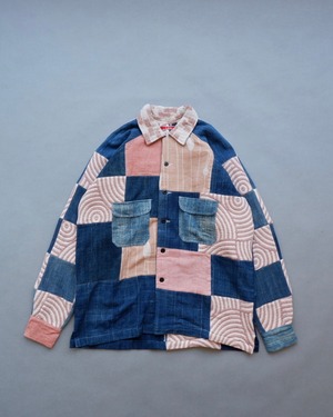 Leh Patchwork Panel Shirts (Indigo × Red)