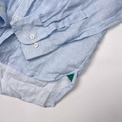 リネン100% James Mortimer RECENCY OF MINE ジェームス・モーティマー チェック風 デザイン 長袖シャツ 36/水色 メンズ アイルランド製