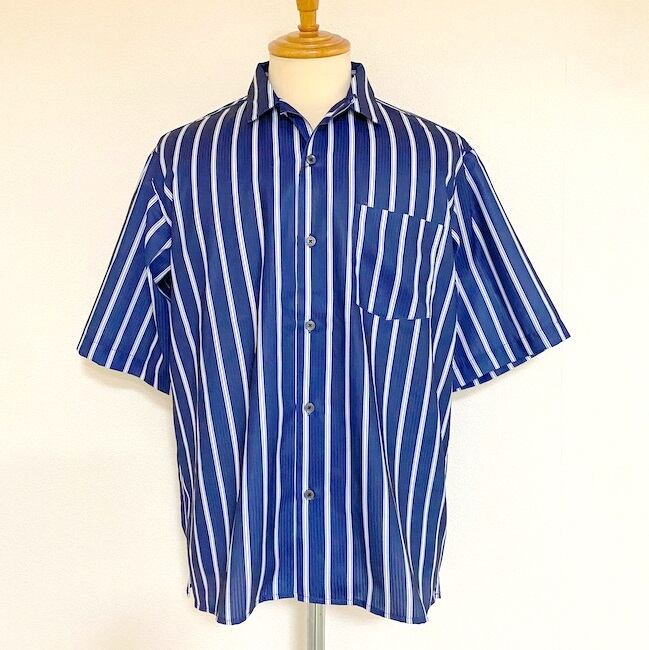 きるページ Stripe Print Open Collar Shirts Navy | 武蔵小杉のセレクトショップ