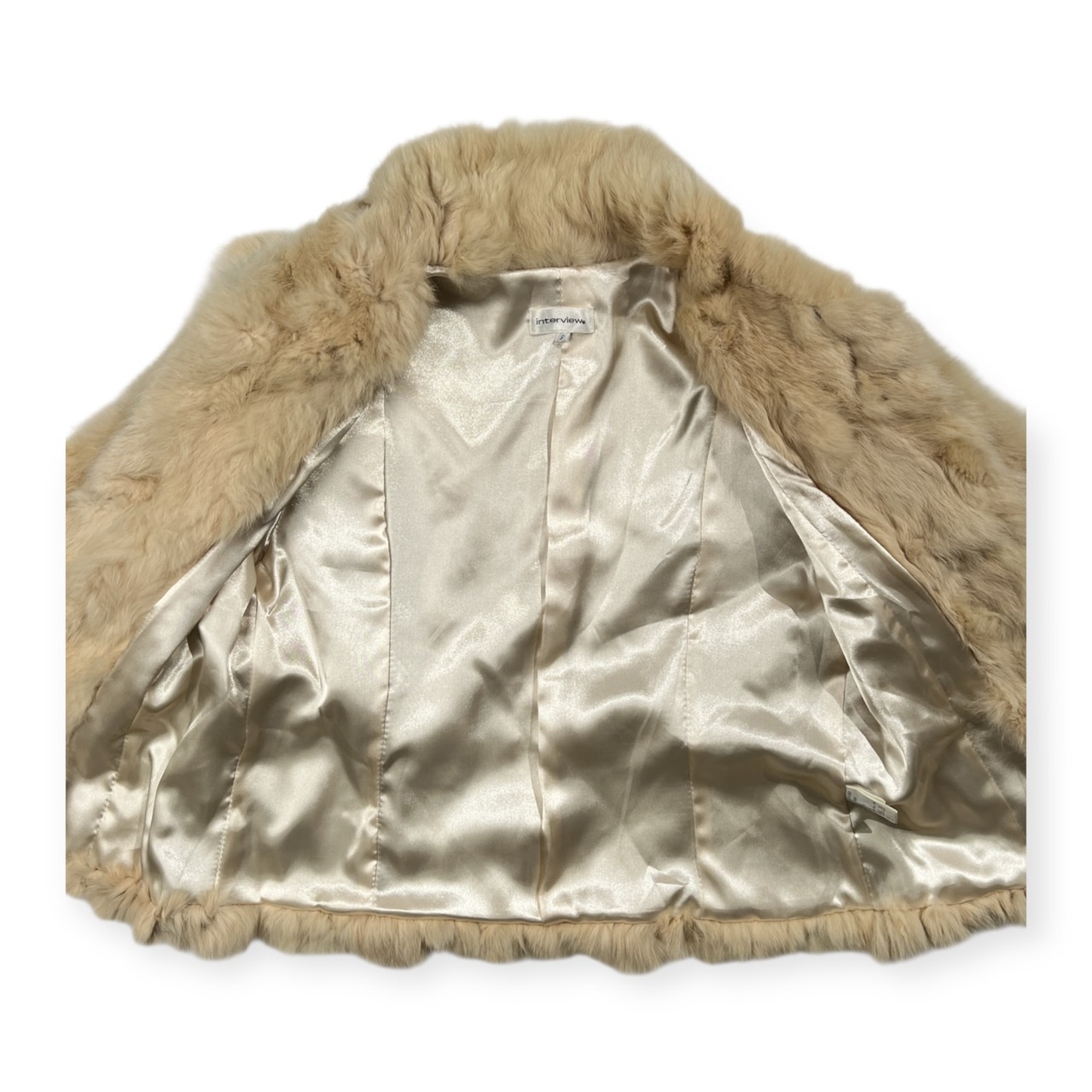 本毛皮 interview ラビットファー 毛皮 ジャケット コート サイズ 9AR /リアルファー/アイボリー ベージュ系/レディース