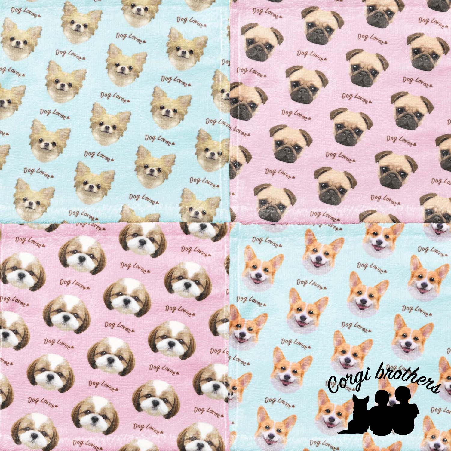 ヨークシャテリア 毛色1色 】 タオルハンカチ ピンク＆ブルー2枚セット