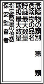 危険物の類別、危険物の品名、貯蔵最大数量、取扱最大数量、指定数量の倍数、保安監督者　ラミプレート　KHT16