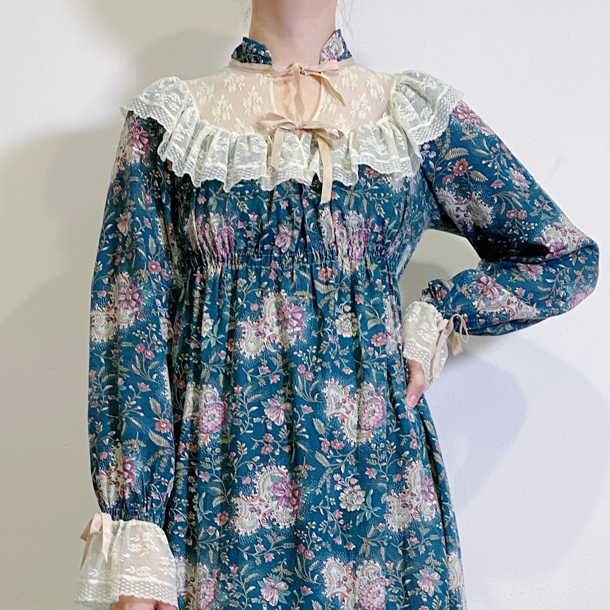 70's Vintage flower long dress/MULTI main image 0