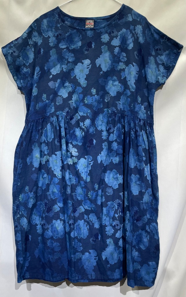 藍染かぶりワンピース/フレンチ袖/綿/M[aiw603-137]送料無料