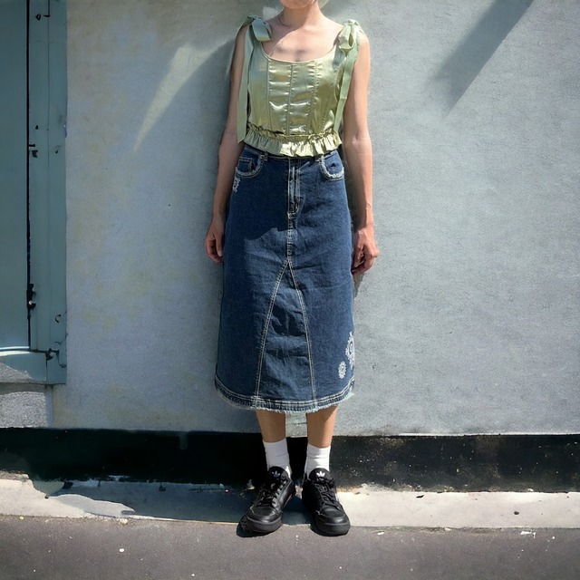 【LADIES】vintage shoulder ribbon satin tops