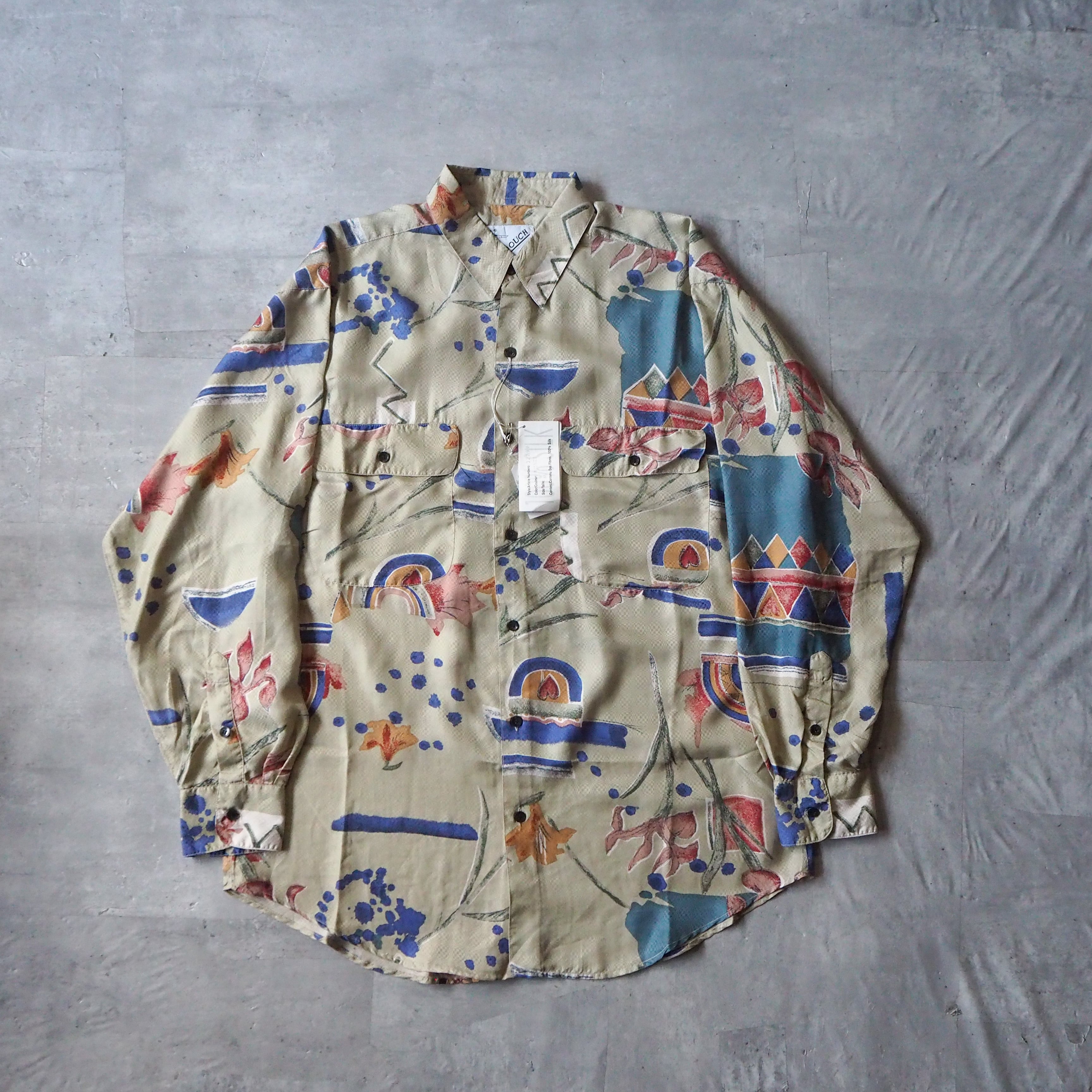 90s “GOOUCH” dead stock! art pattern dress shirt silk100% 90年代