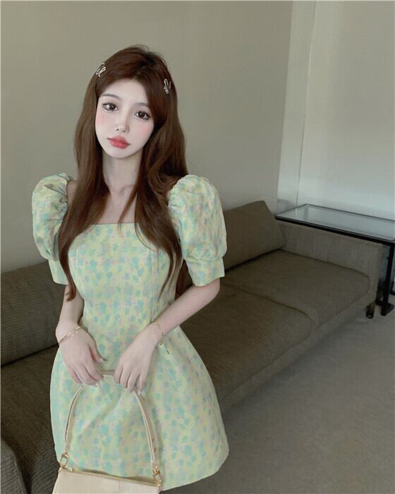 フローラルドレス スリーブ半袖スカート サマーウェスト ショート ハーフスリーブ 夏物 花柄 スクウェア ブラックストロベリース87505845233