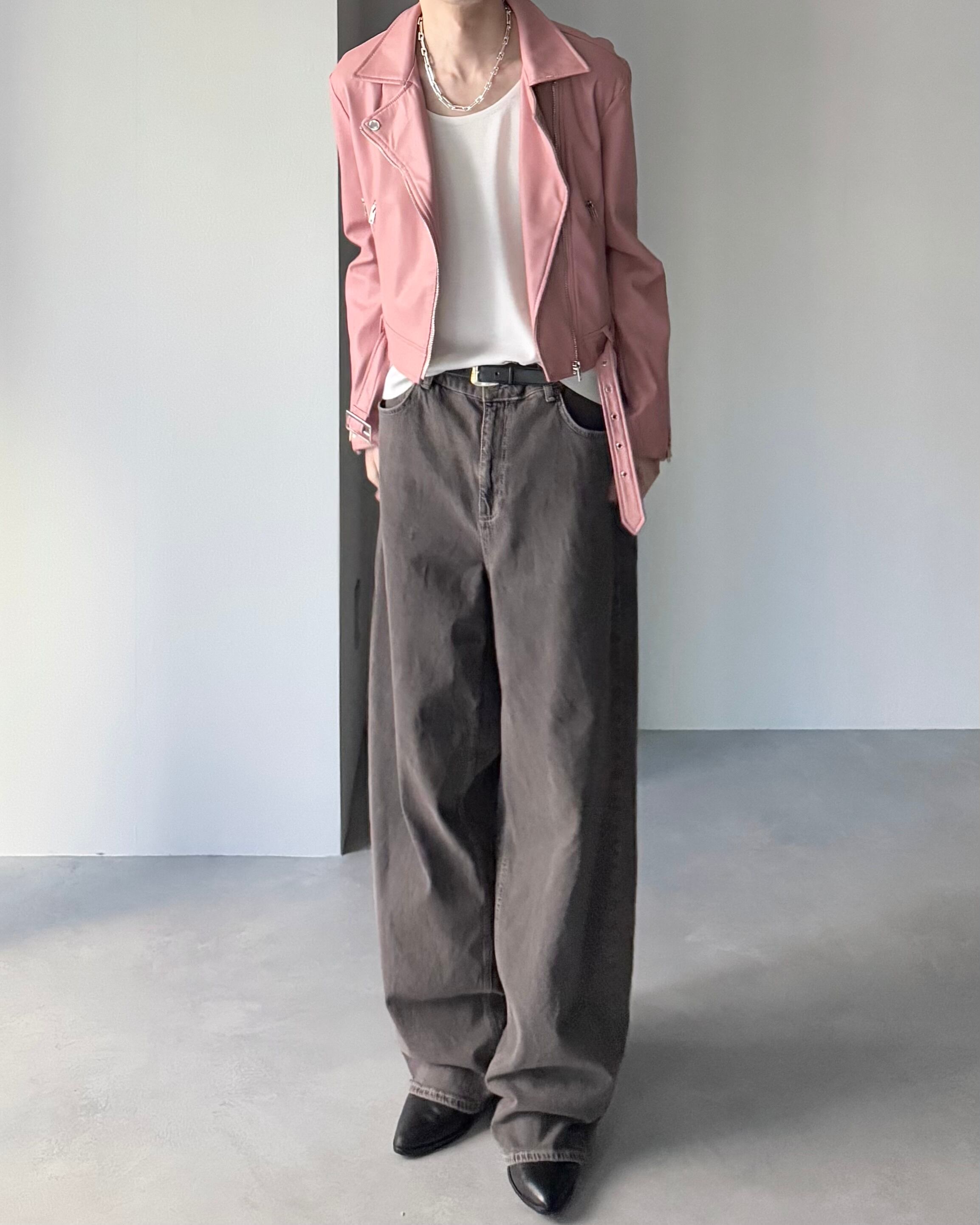 fake leather short double riders jacket / pink | Pay ID