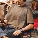Simple Design Box Silhouette Crew Neck Pocket T-Shirt ◇3color H0567