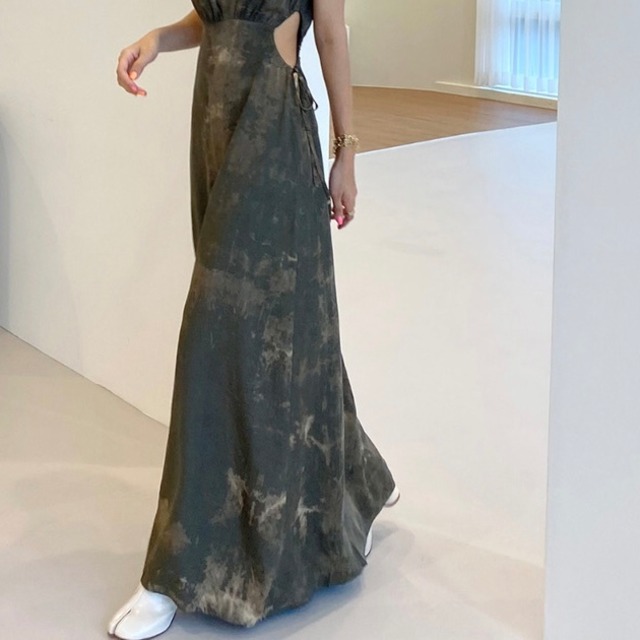 abstract print long dress　10299